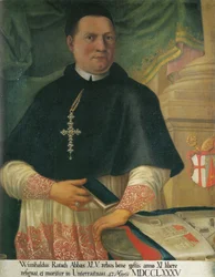 el 45º Abad, Wunibald Rottach, con Planos del Castillo Eggen